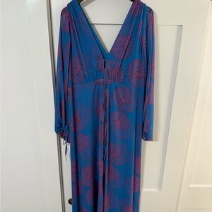 STAUD Vibrant Blue and Pink Long Sleeve Dress